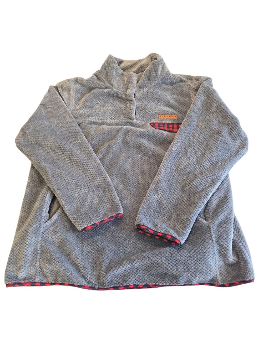 Simply Southern Snap Pullover Fuzzy Fleece Gray Women XXL TOP SNAP BROKE